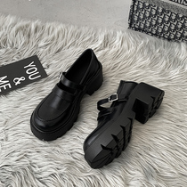 Black small leather shoes female British style high heel 2021 New retro increased autumn and winter Mary Jane thick bottom jk shoes