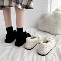 Hairy shoes womens winter wear New plus velvet fashion versatile warm flat cotton shoes Lamb hair pedal Bean shoes