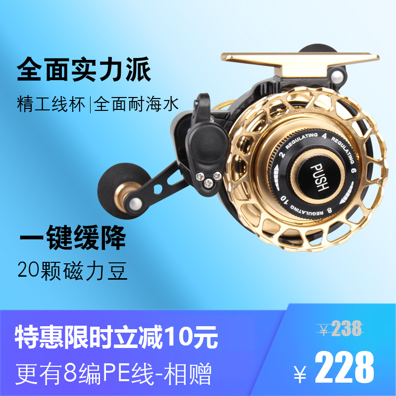 Fishing Reel for Slow Descent, 1 to 60 Grams, Self-Reeling, with Magnetic Metal Micro-Lead, with Drag Bridge