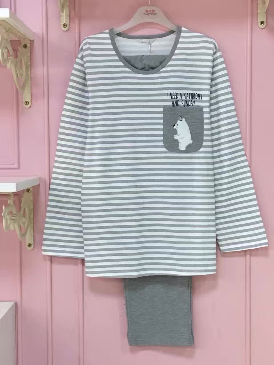Giấc mơ làm đẹp mùa xuân và mùa thu vài bộ đồ ngủ dài tay đích thực cotton cổ tròn đồ bộ nam
