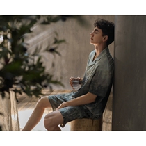 Unlock new fun~S F Elizaba pure cotton mens pajamas summer thin short-sleeved lapel casual
