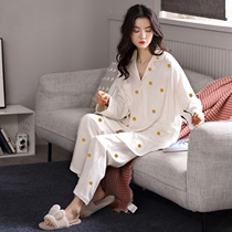 Sweet minimalist ~ small crowddesign wave point S F Elizaba pure cotton pyjamas woman spring and autumn slim down long sleeve lunar subsuit