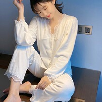 Palace Wind Lace side ~ little cute S F Elizabeth Sea island suede pyjamas woman spring and autumn thin long sleeve temperament net red