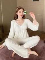 Chest front butterfly knot with ~ closeted waist display slim Yo sF Elizaba pure cotton pyjamas woman spring autumn season with chest cushion J