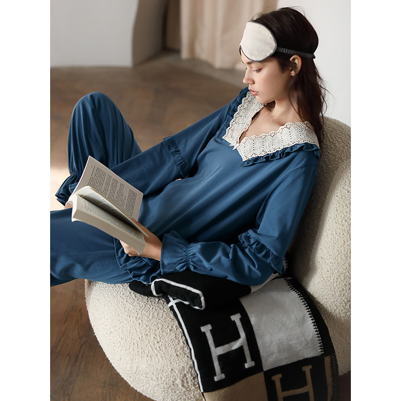 Heart Motion V Collar ~ Meritocratic Eyewear S F Elizaba Pure Cotton Pyjamas Woman Spring Autumn Season Long Sleeve Sweet girl Korean version