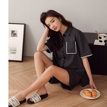 Niche design~Small lapel S F Elizaba cotton pajamas womens short-sleeved thin summer casual two-piece suit