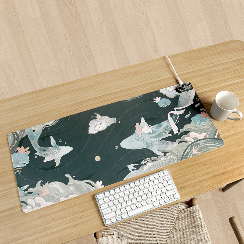Heartless Electric Heating Table Pad Mouse Pad Office Work Desk Oversized Leather Chinese Style Smart Digital Display No Odor