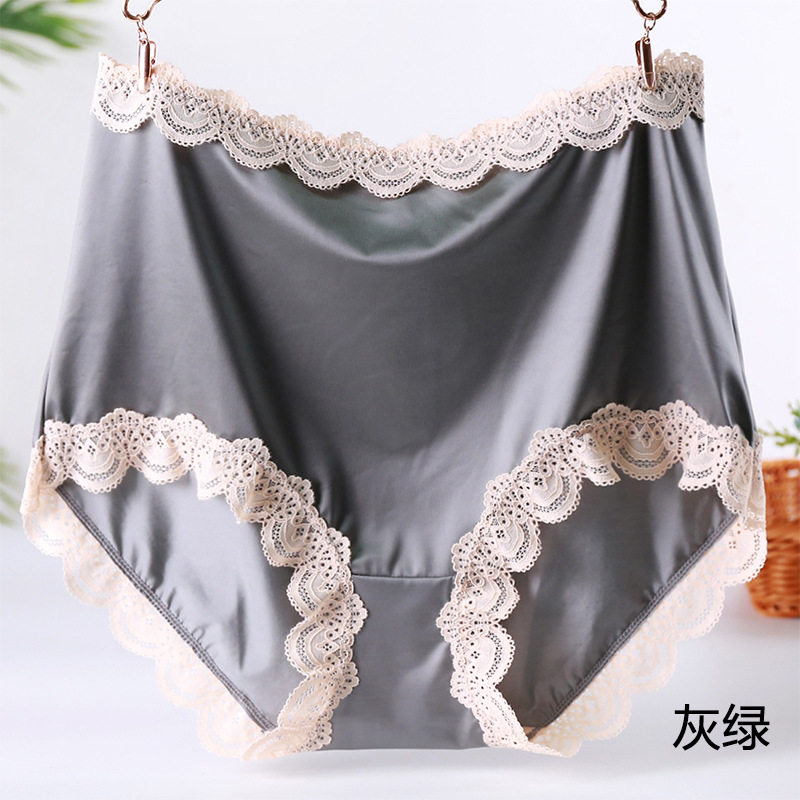 New silk slide high waist 110 - 240 kg high - grade lace satin large size panties female fat MM200 delicate