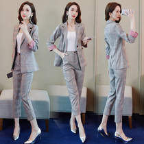 European Plaid Suit Jacket Women's Spring and Autumn 2021 New Advanced Grey Young Women's Slim Fit Trend