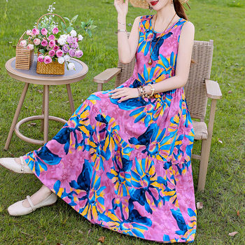 Sleeveless long skirt, summer style cotton silk french style for vacation