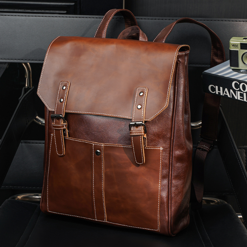 European and American fashion male bag retro bull skin shoulder bag youth outdoor large capacity travel backpack youth pure color bookbag