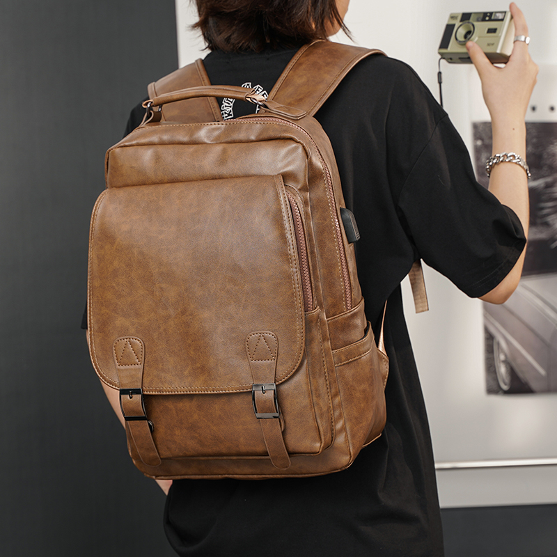 Retro Large Capacity Backpack Men's Casual Leather Backpack Tide Brand New Student School Bag Korean Style Fashion Computer Bag