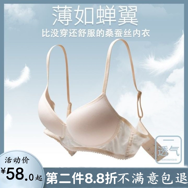 Free Paradise Silk Underwear Wireless Thin Small Chest Push-Up Thin Strap Seamless Bra Mulberry Silk Bra for Women