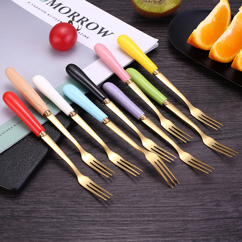Ceramic fruit fork stainless steel set creative cute children's European-style small luxury fork household fruit stick fruit plug