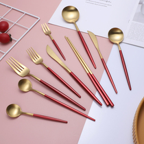 Thickened 304 stainless steel steak knife fork and spoon set Western tableware set knife and fork two-piece set fork three-piece