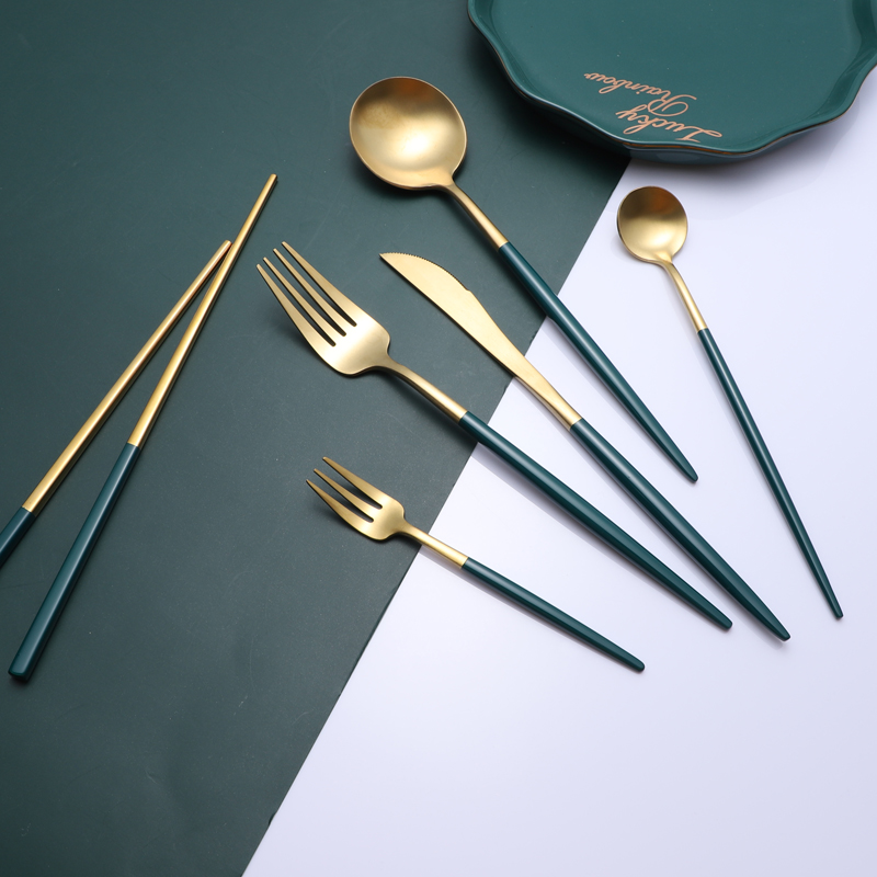 Western food knife cake fork plate set household 304 stainless steel European high-end cutting steak knife, fork and spoon three-piece set