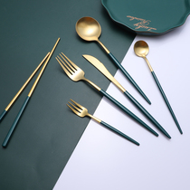 Western food knife cake fork plate set household 304 stainless steel European high-end cutting steak knife fork and spoon three-piece set