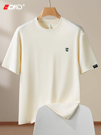 Hochwertiges Kurzarm-T-Shirt aus gebürsteter Baumwolle für Herren 2025 Sommer neue einfarbige vielseitige Stickerei lässiger High-End-Herrenstil