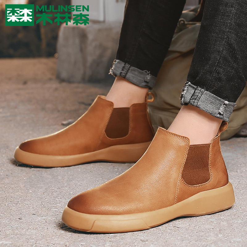 Wood Linson Chelsea Boots Man 2021 Winter New Genuine Leather Short Boots Inglén 100 Hitch High Cylinder Casual Leather Boots