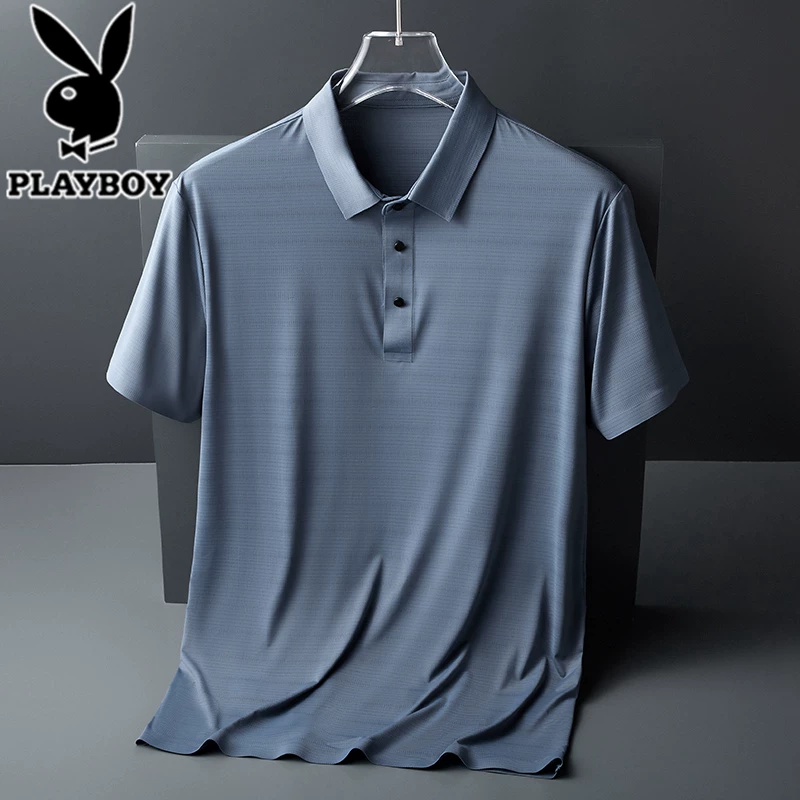 Пляжно-поло Playboy, шелковая летняя тонкая футболка с коротким рукавом, свободный крой
