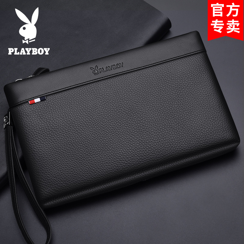 Flowers Playboy Men's handbag genuine leather handbag Handbag Business Casual Hand Grab Bag Large Capacity Bull Leather Hand Grab Bag