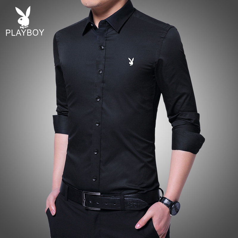 Floral Playboy Shirt Male Long Sleeve Spring Slim Fit Youth Pure Color Sashimi Business Positive Dress Casual Men's Shirt