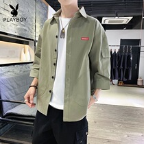 Playboy frock shirt mens summer short-sleeved Korean version of the trend ruffian handsome port wind Japanese seven-point denim shirt