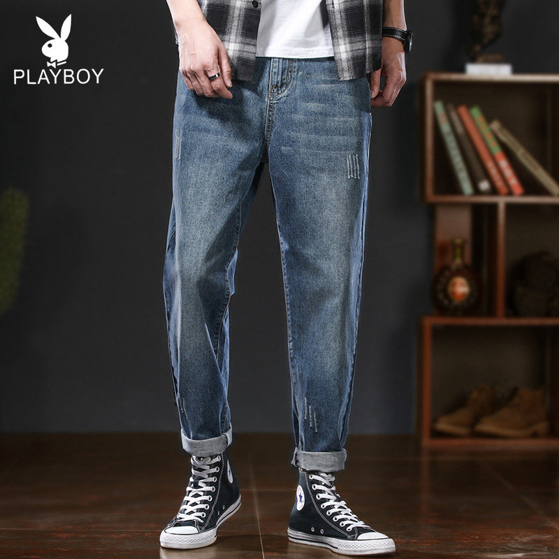 Playboy jeans men autumn winter Korean version of straight tube loose, large-code trend hundred casual men's long pants