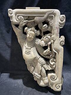 Qing Dynasty Dongyang Gongxian Shanshou Bodhisattva wood carving corbel, old objects antique antique collection club teahouse