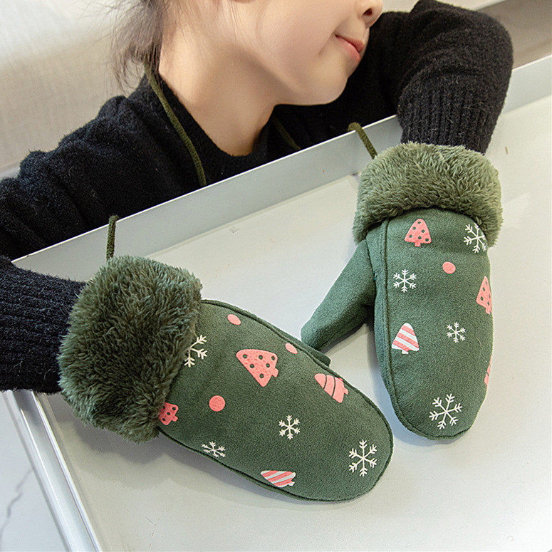 Children's glove autumn and winter cute Korean version of the student boy girl girl girl girl with a finger added with a thickened full finger
