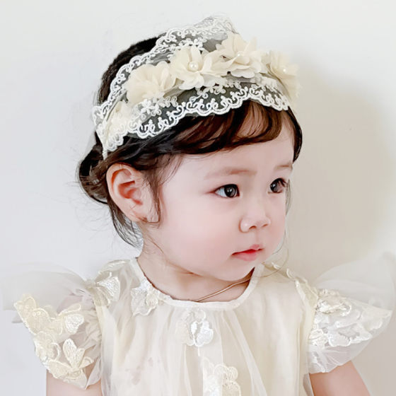夏季婴儿护囟门帽发带蕾丝花朵女宝宝头饰新生薄款公主头花防受凉