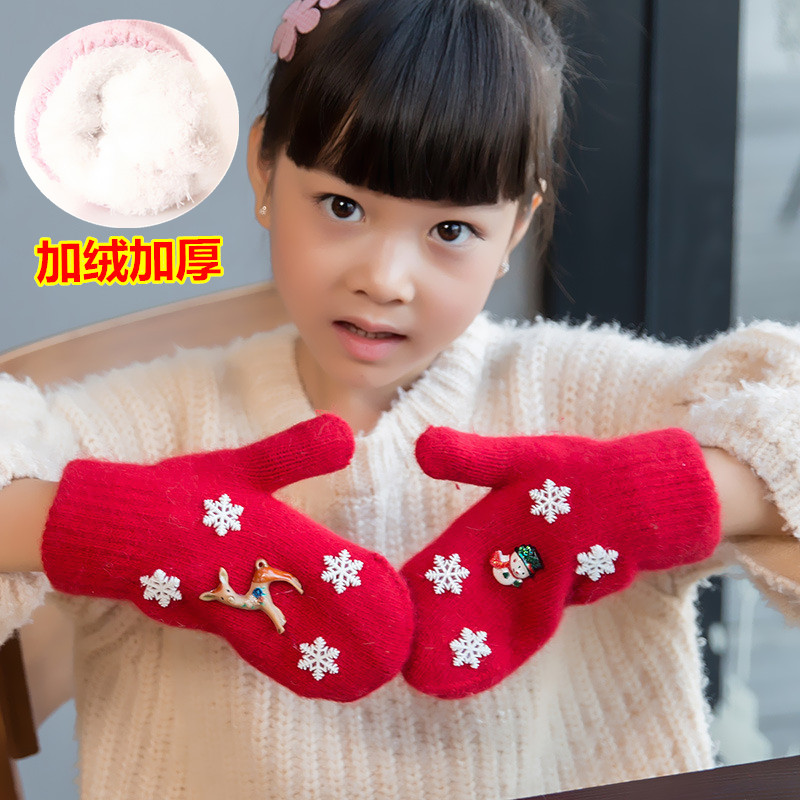 Girls' bag finger middle and big boy winter child plus plus plus thick warm girl princess cute girl gloves New Year gift