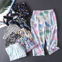 Summer womens cotton silk Capri pants pajama pants artificial cotton plus size loose cotton slim casual home pants