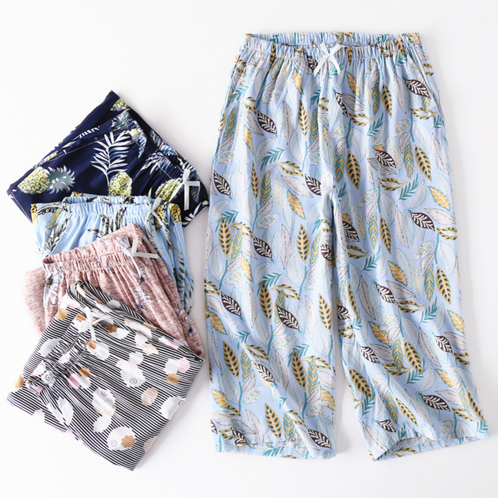 Mùa hè phụ nữ bông lụa pajama quần cắt quần Thái Lan kỳ nghỉ nhân tạo bông nhà quần quần âu kích thước lớn lỏng rộng chân quần quần vải nam