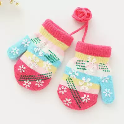 Autumn and winter new children's warm gloves Baby baby 0-3 years old thickened boy and girl lanyard mittens
