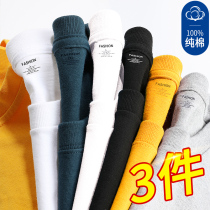 Pure white mens short sleeve T-shirt 2021 summer new trend cotton loose half sleeve body shirt round neck base shirt