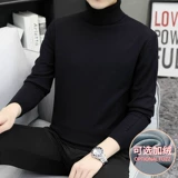 Мужской зимний универсальный утепленный удерживающий тепло трикотажный свитер, высокий воротник