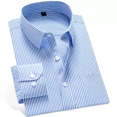 Yi Wen men's long sleeve shirt slim Korean business shirt professional dress stripes casual large size tooling inch shirt