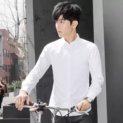 Yi Wen spring shirt men long sleeve Korean version of slim solid color casual shirt business professional tooling handsome inch
