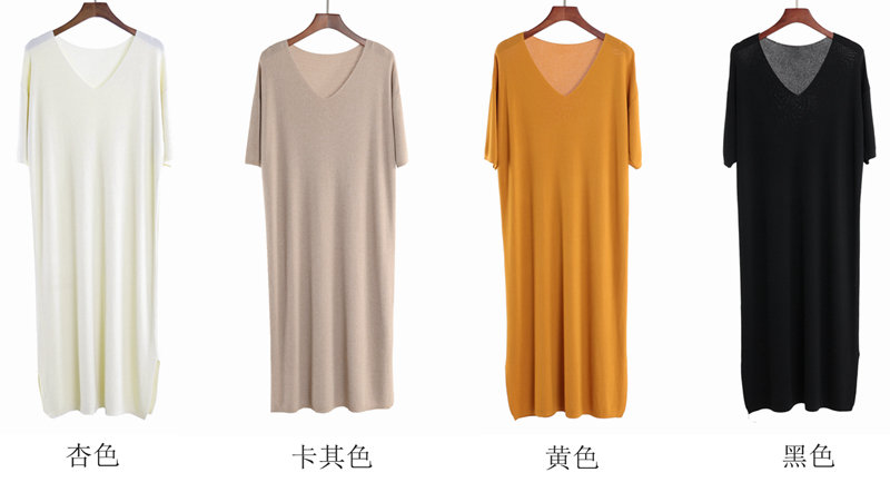 Băng lụa đan váy 2018 Hàn Quốc phiên bản của màu rắn V-cổ chia ngắn tay đoạn dài dưới váy mỏng váy giản dị áo thun nữ đẹp