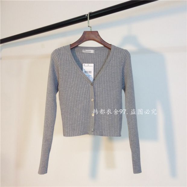 Mùa xuân V-cổ pit sọc áo len ngắn tay của phụ nữ áo choàng len mỏng giảm béo eo cao áo khoác nữ áo khoác cardigan nữ
