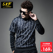 SXF Saint Xi Fan đội mũ trùm đầu của nam giới áo len cá tính khâu giả hai mảnh áo in ấn mùa xuân thể thao áo len nam triều