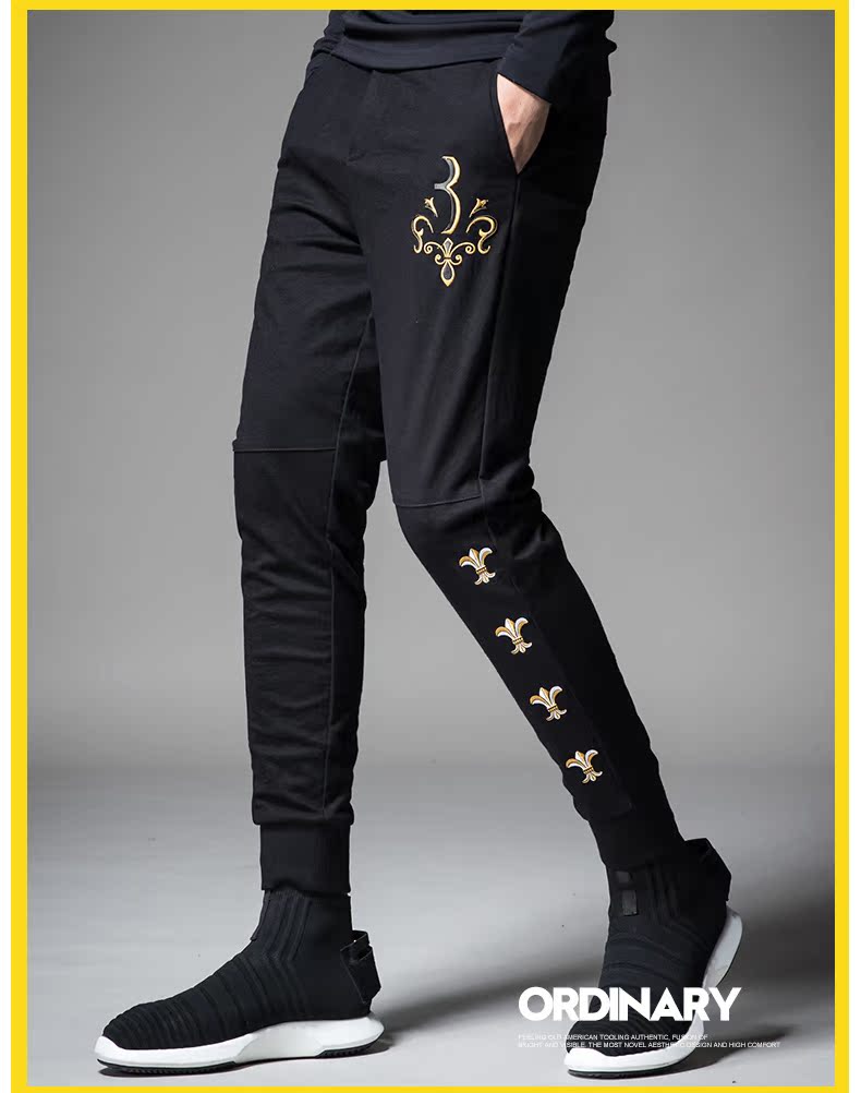 SXF Saint Xi Fan quần âu nam Tide thương hiệu quần dài Slim Quần thêu Wei mùa thu và chân mùa đông Quần Harlan nam quần áo thời trang
