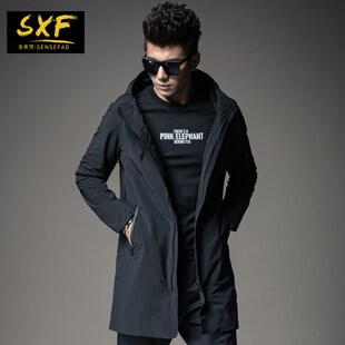 SXF Saint-Xifan Men's Trench Coat Mid-length Black Hooded Jacket Windproof Jacket European and American Trendy Brand Coat Men