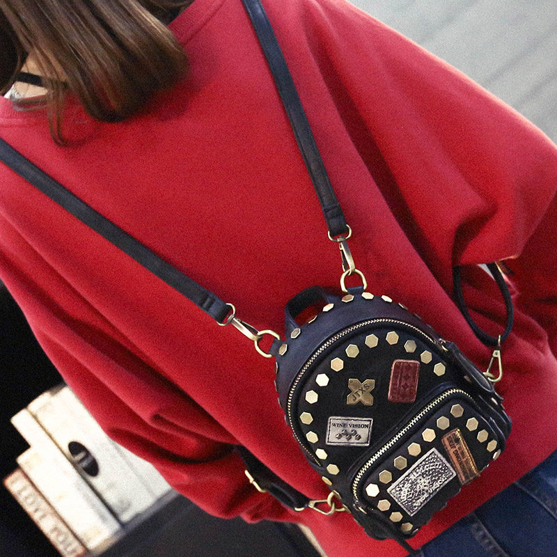 New mini Hong Kong JTXS small bag rivet backpack female Korean version tide all-match badge bag casual backpack