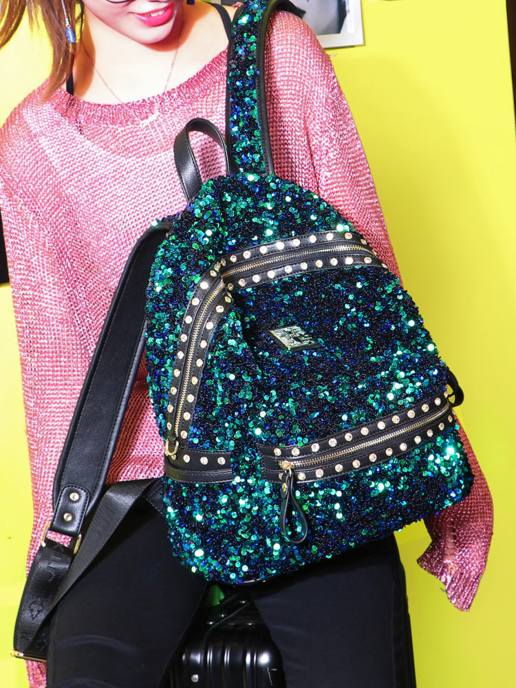 JTXS backpack women's trendy personality rivets with diamonds and sequins Korean version of the mini backpack travel backpack