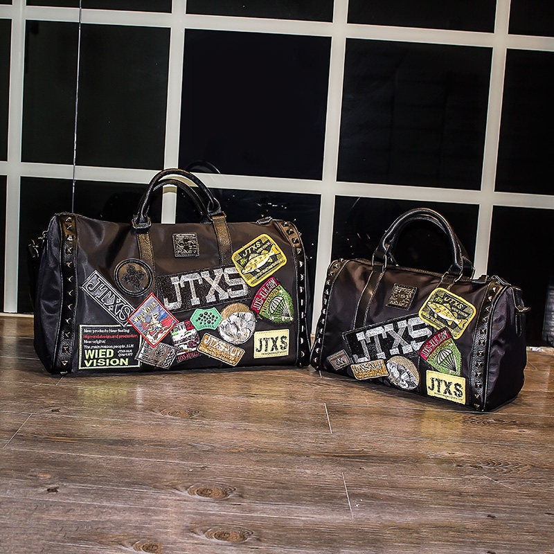 JTXS Oxford Cloth Travel Bag Embroidery Badger Hand Big Bag Single Shoulder Light Large Capacity Short Travel Fitness Bag