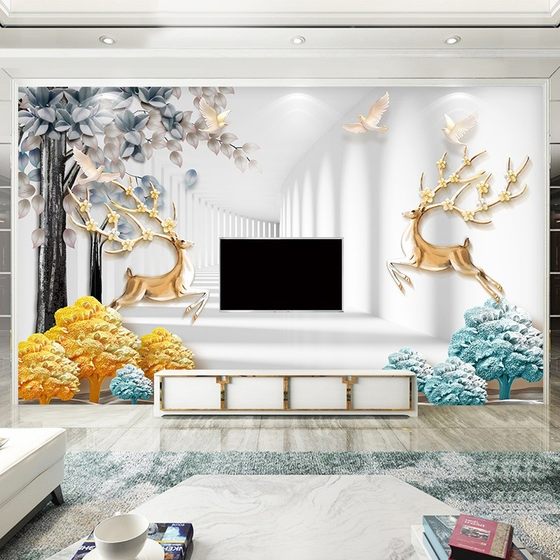 Bamboo wood fiber 8d three-dimensional Nordic Elk TV background wall integrated wall panel living room sofa film and television wall wainscot