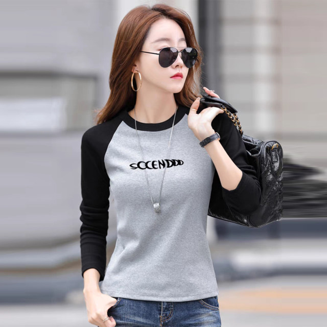 Long-sleeved commuting thin contrasting color for women's slim body