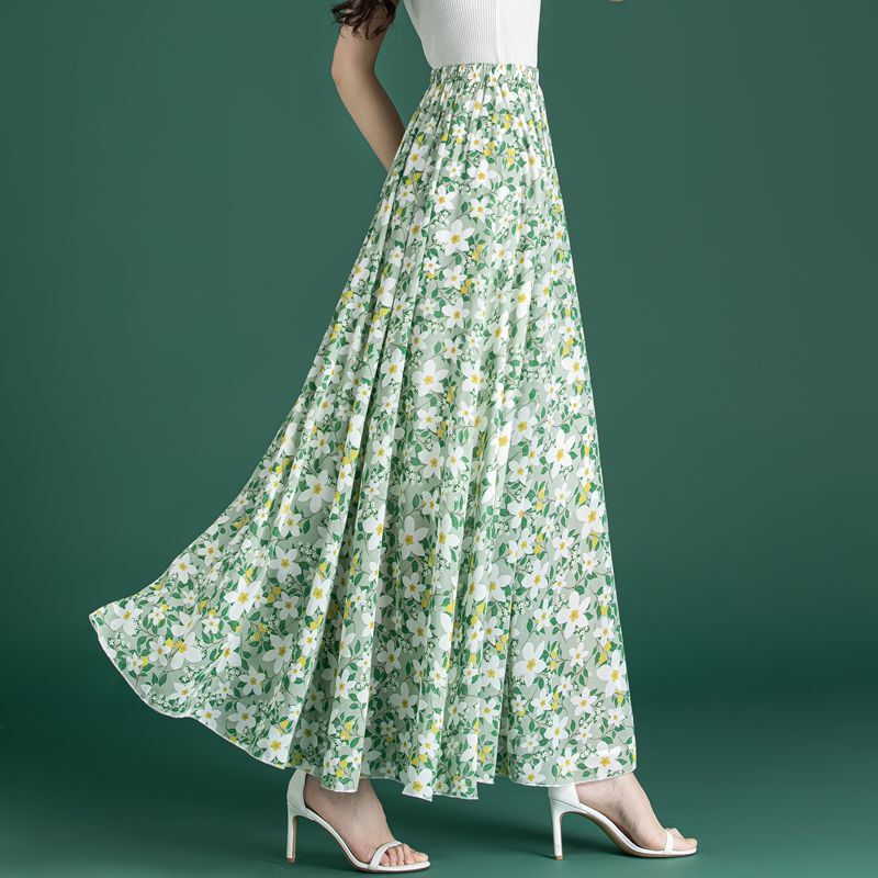Summer High-Waisted Loose Floral Thin Long Skirt Plus Size Slimming Patchwork High-Waisted Dance Skirt Floral Fairy Skirt